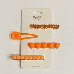 Y2K Orange Dice & Heart Hair Clip Set – 4pc